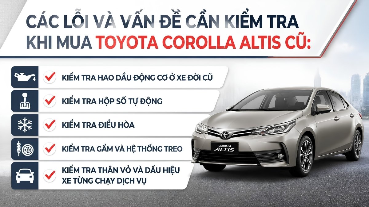 Các lỗi và vấn đề cần kiểm tra khi mua Toyota Corolla Altis cũ Các lỗi và vấn đề cần kiểm tra khi mua Toyota Corolla Altis cũ